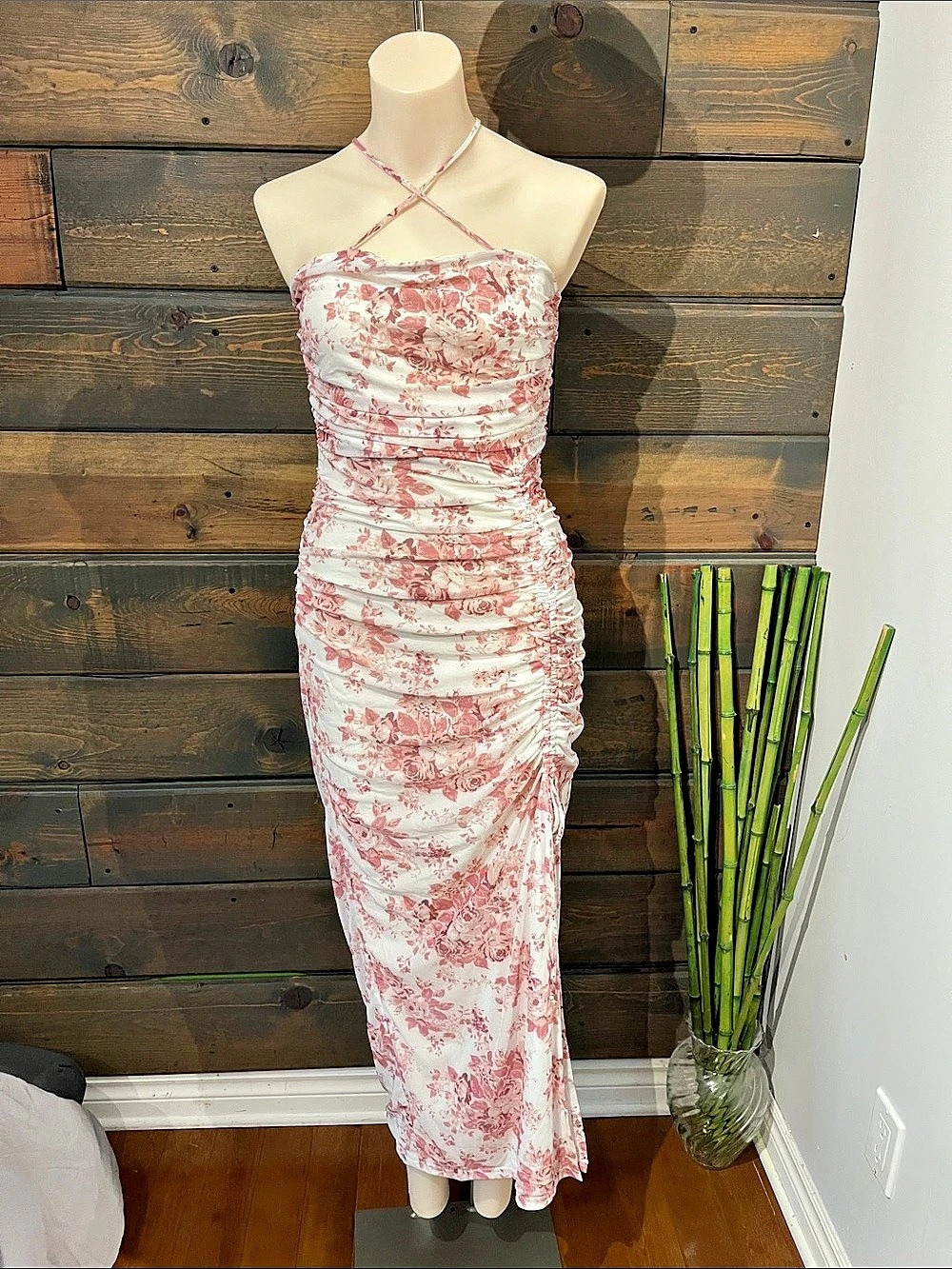 Streetwear Society  Pink Floral Ruched Maxi Dress Like New size large